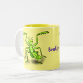 Funny green beten mantis Cartoon Illustration Zweifarbige Tasse (Vorderseite Links)