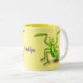 Funny green beten mantis Cartoon Illustration Zweifarbige Tasse (VorderseiteRechts)