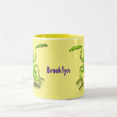 Funny green beten mantis Cartoon Illustration Zweifarbige Tasse (Mittel)