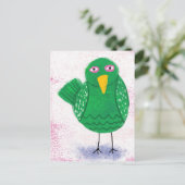 Funny Green Bird Postcard Postkarte (Stehend Vorderseite)