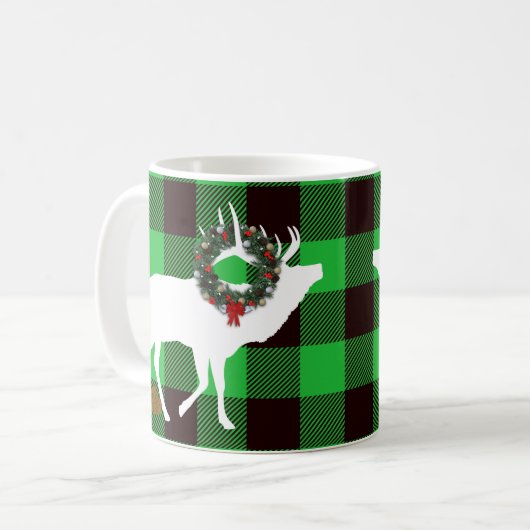 Funny Green Buffalo Kariert Elk Pooh Wreath Kaffeetasse (Vorderseite Links)