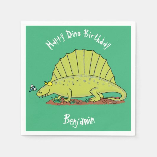 Funny Green Dimetrodon Cartoon Dinosaurier Serviette (Vorderseite)
