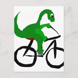 Funny Green Dinosaur Reiten Fahrrad Postkarte