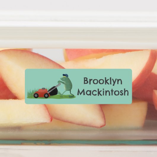 Funny green frog mähen Rasen Cartoon personalisier Etiketten (Befestigt)