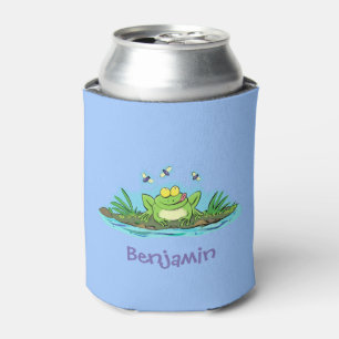 Funny green frog mit Fliegen Cartoon Illustration Dosenkühler