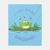 Funny green frog mit Fliegen Cartoon Illustration Fleecedecke (Vorderseite)