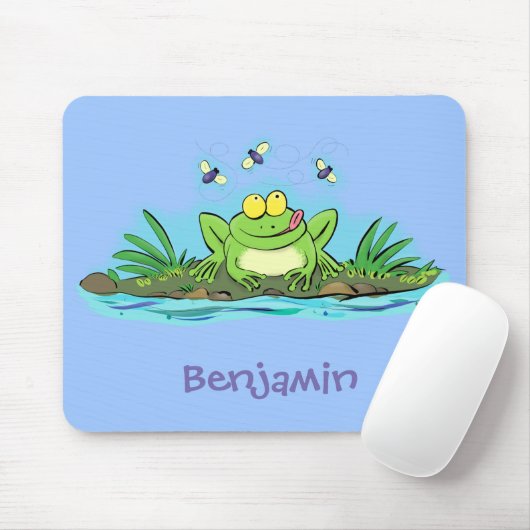 Funny green frog mit Fliegen Cartoon Illustration Mousepad (Mit Mouse)