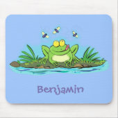 Funny green frog mit Fliegen Cartoon Illustration Mousepad (Vorne)