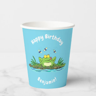 Funny green frog mit Fliegen Cartoon Illustration Pappbecher