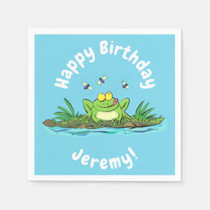 Funny green frog mit Fliegen Cartoon Illustration Serviette