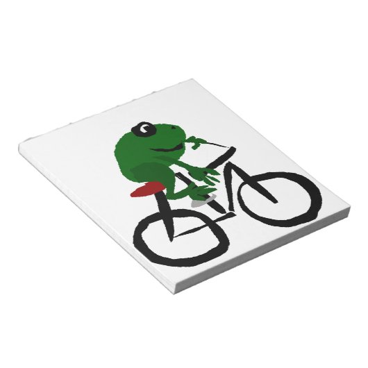 Funny Green Frog Riding Bicycle Notizblock (angewinkelt)