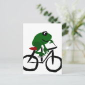 Funny Green Frog Riding Bicycle Postkarte (Stehend Vorderseite)