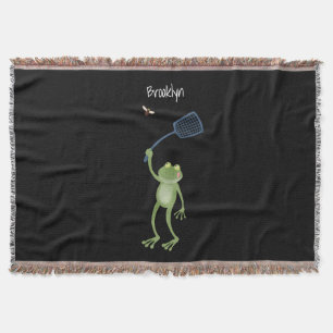 Funny green frog swatfly Cartoon Decke