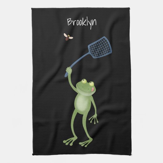 Funny green frog swatfly Cartoon Geschirrtuch (Vertikal)