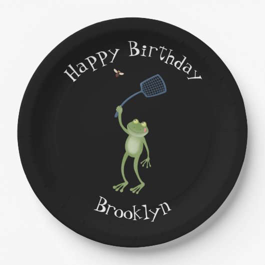 Funny green frog swatfly Cartoon Pappteller (Vorderseite)