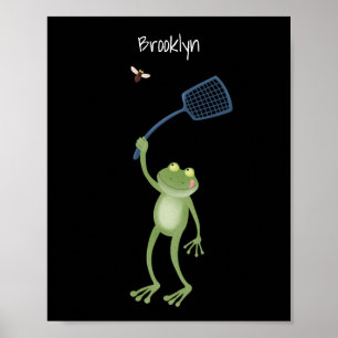 Funny green frog swatfly Cartoon Poster
