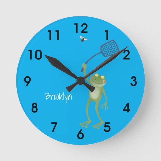 Funny green frog swatfly Cartoon Runde Wanduhr (Vorderseite)