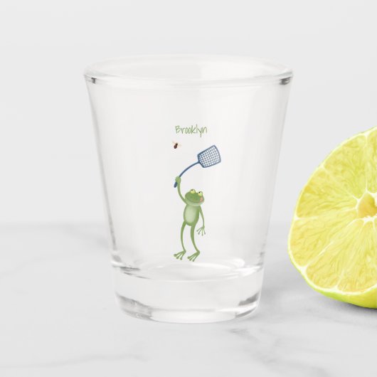 Funny green frog swatfly Cartoon Schnapsglas (Vorderseite)