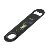 Funny green frog swatfly Cartoon Speed Flaschenöffner (Rückseite Schrägansicht)