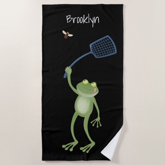 Funny green frog swatfly Cartoon Strandtuch (Vorderseite)
