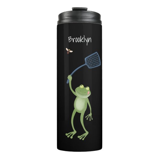 Funny green frog swatfly Cartoon Thermosbecher (Vorderseite)