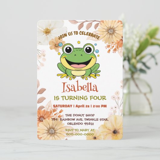 Funny Green Frog tierischer Wildtiere Cartoon Gebu Einladung (Stehend Vorderseite)