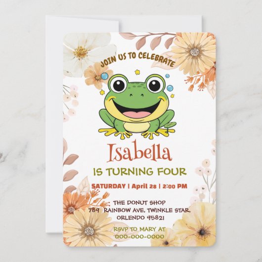 Funny Green Frog tierischer Wildtiere Cartoon Gebu Einladung (Vorderseite)