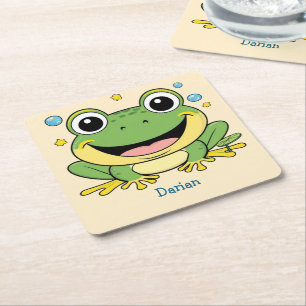 Funny Green Frog tierischer Wildtiere Cartoon Gebu Rechteckiger Pappuntersetzer