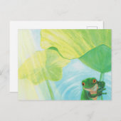 Funny Green Frog under Lily Pad Postkarte (Vorne/Hinten)