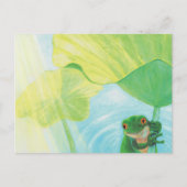 Funny Green Frog under Lily Pad Postkarte (Vorderseite)
