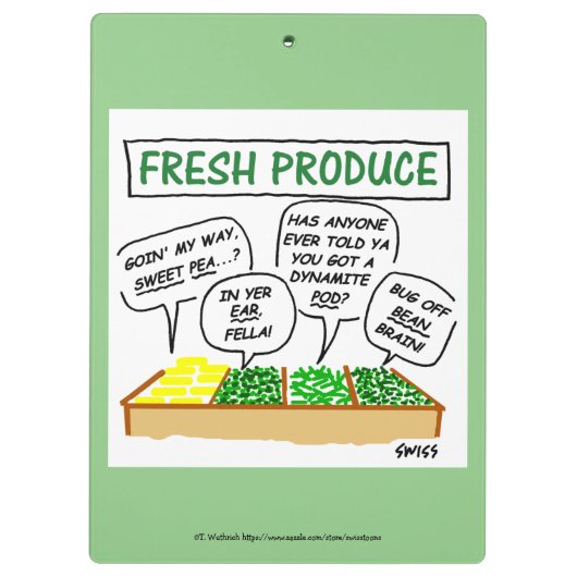 Funny Green Grocer Supermarket Manager Cartoon Klemmbrett (Rückseite)