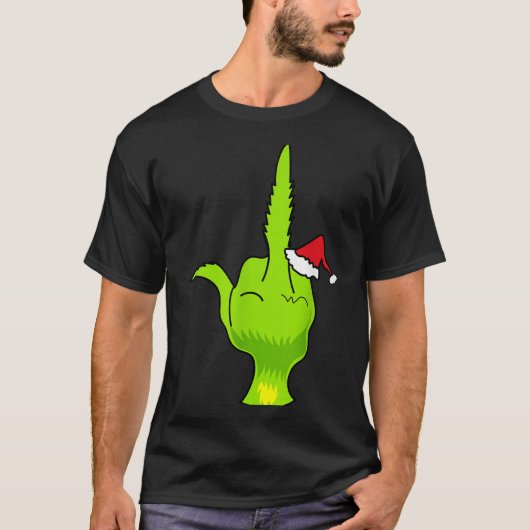 Funny Green Hand Middle Finger Xmas Santa  T-Shirt (Vorderseite)