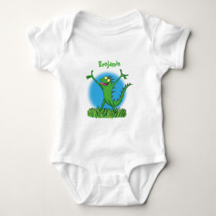 Funny green lächelnd animierte Eidechse Baby Strampler
