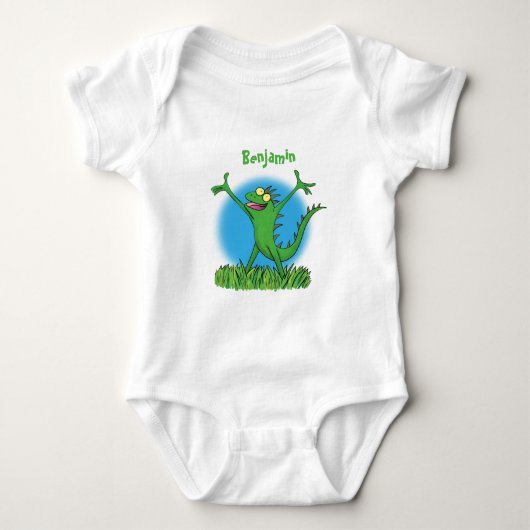 Funny green lächelnd animierte Eidechse Baby Strampler (Vorderseite)