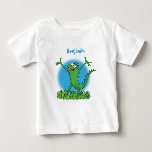 Funny green lächelnd animierte Eidechse Baby T-shirt (Vorderseite)