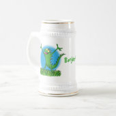 Funny green lächelnd animierte Eidechse Bierglas (Vorderseite Links)