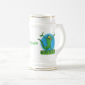 Funny green lächelnd animierte Eidechse Bierglas (VorderseiteRechts)