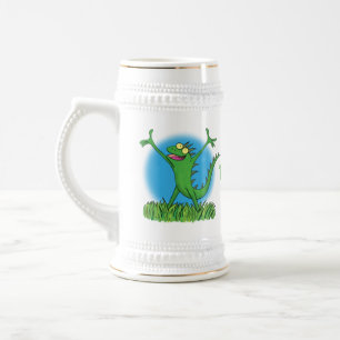 Funny green lächelnd animierte Eidechse Bierglas