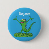 Funny green lächelnd animierte Eidechse Button (Vorderseite)