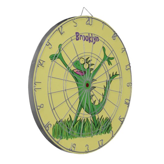 Funny green lächelnd animierte Eidechse Dartscheibe (Vorderseite Links)