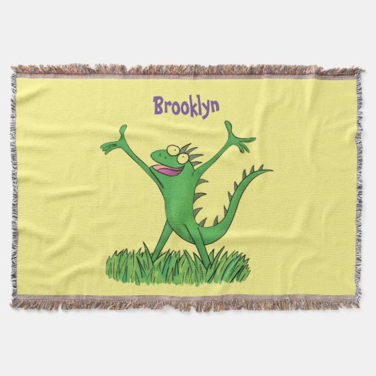 Funny green lächelnd animierte Eidechse Decke (Vorderseite)