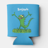 Funny green lächelnd animierte Eidechse Dosenkühler (Rückseite)