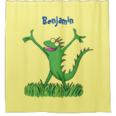 Funny green lächelnd animierte Eidechse Duschvorhang (Vorderseite)