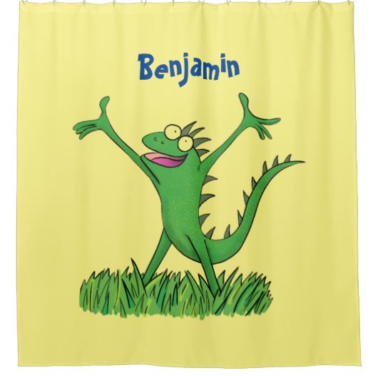 Funny green lächelnd animierte Eidechse Duschvorhang (Vorderseite)