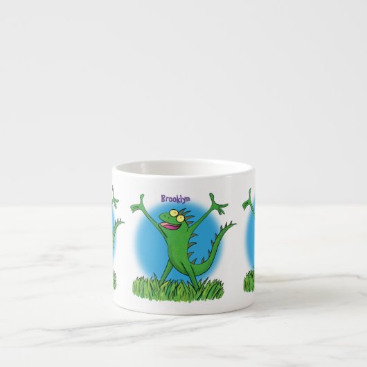 Funny green lächelnd animierte Eidechse Espressotasse (Vorderseite)