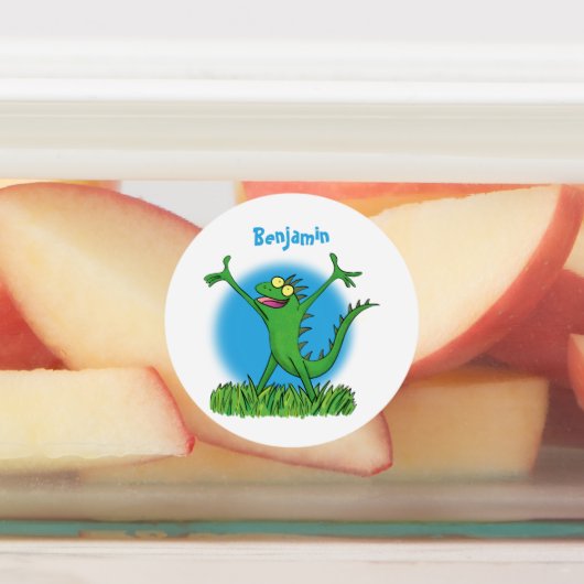 Funny green lächelnd animierte Eidechse Etiketten (Befestigt)