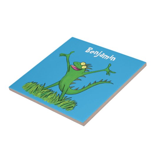 Funny green lächelnd animierte Eidechse Fliese (Seite)