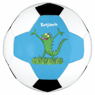 Funny green lächelnd animierte Eidechse Fußball