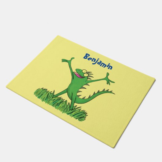 Funny green lächelnd animierte Eidechse Fußmatte (Schrägansicht)