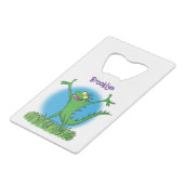 Funny green lächelnd animierte Eidechse Geldbeutel Flaschenöffner (Vorderseite Schrägansicht)